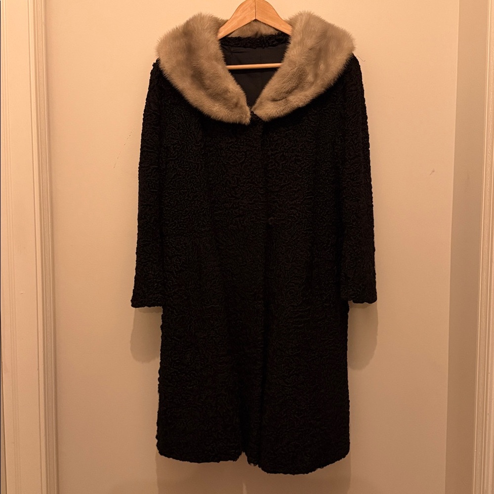 Vintage Schiaparelli Persian Lamb Coat w Mink Collar
